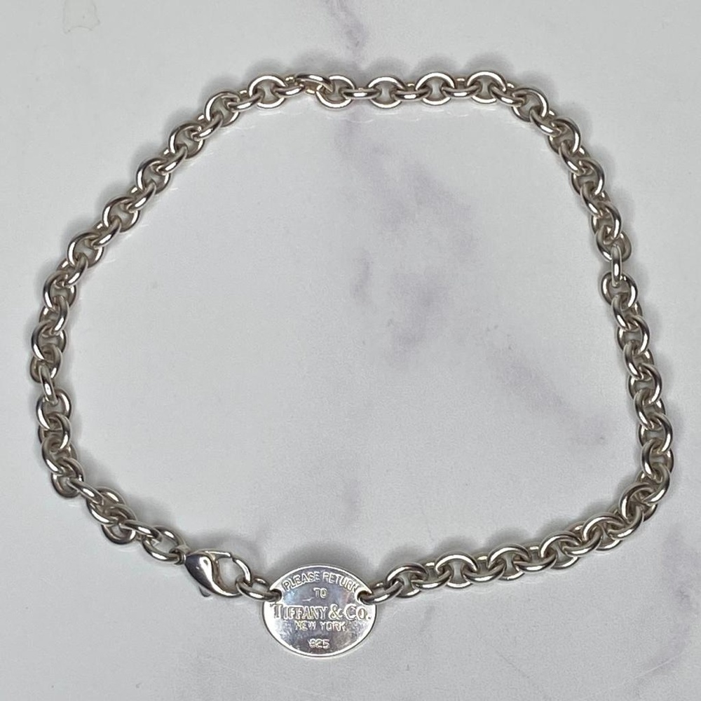 Tiffany & Co. Please Return To Choker Oval Tag Necklace Sterling Silver 15.5"